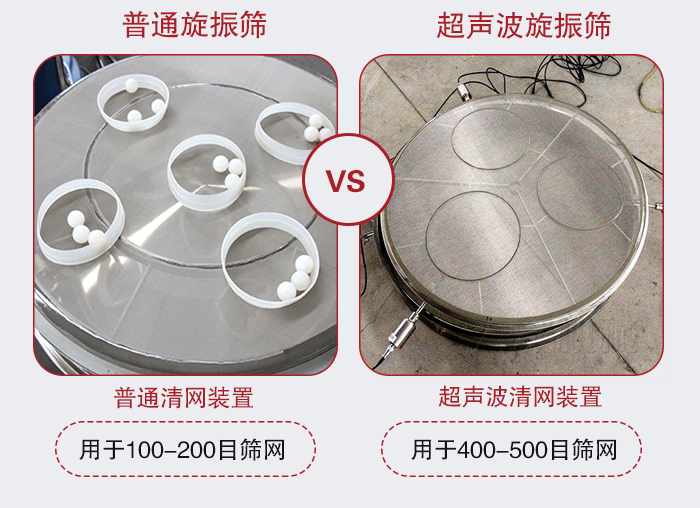 超声波旋振筛和普通旋振筛的清网装置对比图